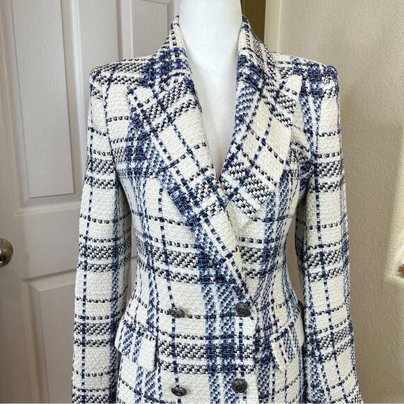 NWT Zara Blogger Blue White Double Breasted Textured Blazer Jacket. - Picture 12 of 13